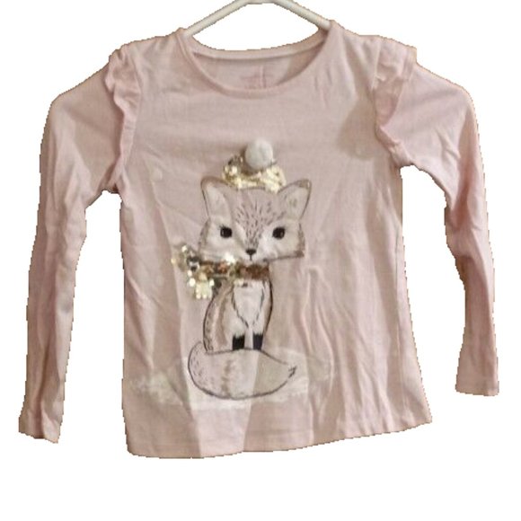 isaac mizrahi 4T girls long sleeve blouse pink with sequined fox - Picture 1 of 4